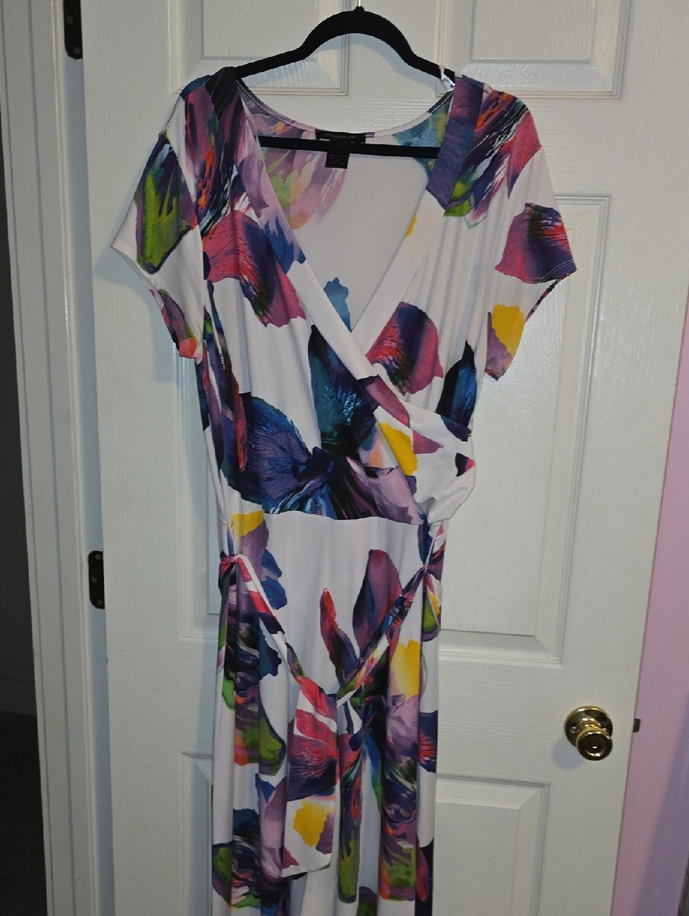 White Floral Wrap Maxi Dress‎ with Multicolor Print